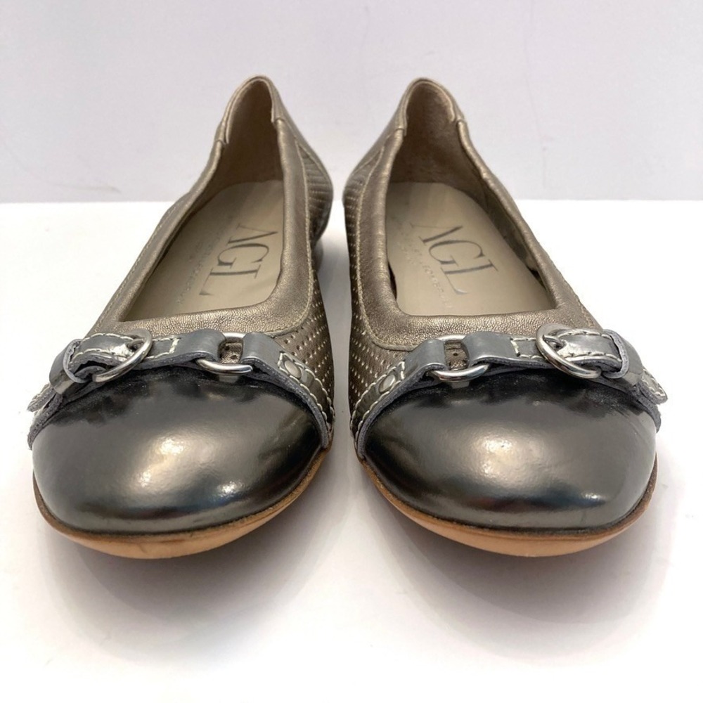 AGL Monika Cap Toe Ballet Flat EU 37 Womens 7 Italy Pewter Leather Patent Toe - Picture 9 of 9